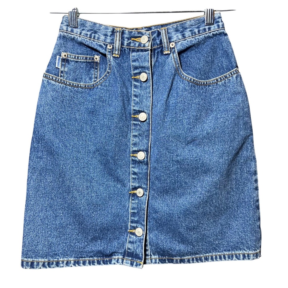 Vintage Esprit Jeans Denim Skirt Button Front‎ High Waist Medium Wash Size 3